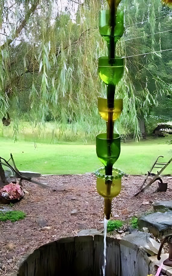 Gardening Bottle-Rain-Chain 20 DIY Bottle Garden Ideas for Green-Thumbed Gardeners
