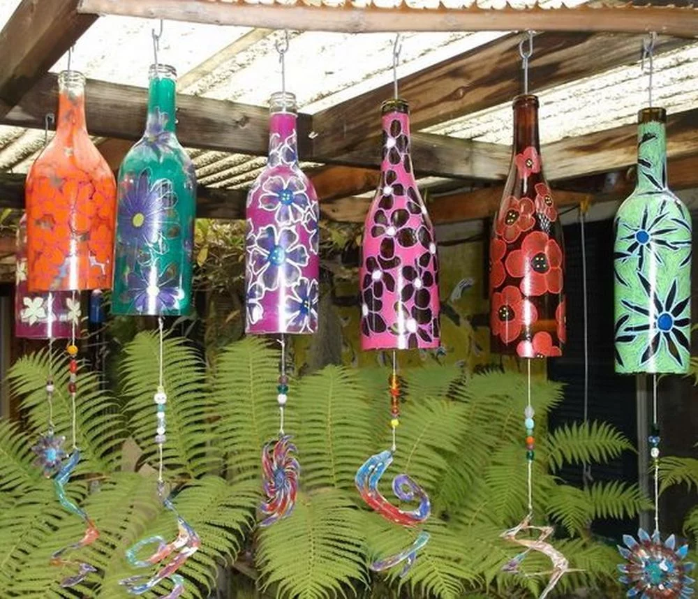 Gardening Wine-Bottle-Wind-Chime-02 20 DIY Bottle Garden Ideas for Green-Thumbed Gardeners